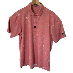 Bad Birdie Golf Polo Shirt Mens XL Salmon Pink Paint Splotch Short Sleeve